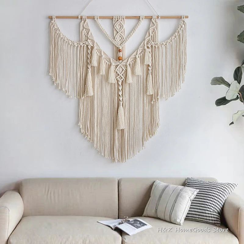 Big Macrame Wall Hanging Tapestry With Tassels Hand Woven Nordic Style